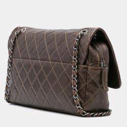 Chanel Brown Jumbo Quilted Iridescent Caviar Easy Flap Bag