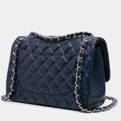 Chanel Blue Jumbo Classic Caviar Double Flap Bag