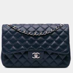 Chanel Blue Jumbo Classic Caviar Double Flap Bag