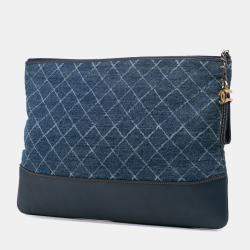 Chanel Blue Large Denim Gabrielle O Case Clutch Bag