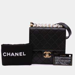 Pre Owned Chanel Black Small Lambskin Chic Pearls Flap Bag