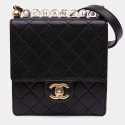 Pre Owned Chanel Black Small Lambskin Chic Pearls Flap Bag