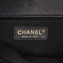 Pre Owned Chanel Black CC Chevron Lambskin Round Flap Satchel Bag