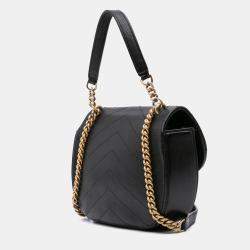 Pre Owned Chanel Black CC Chevron Lambskin Round Flap Satchel Bag
