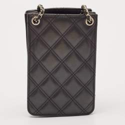 Pre Owned Chanel Black Quilted Leather CC Phone Holder Crossbody Bag