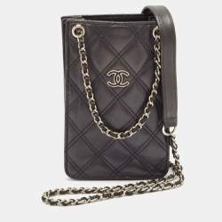 Pre Owned Chanel Black Quilted Leather CC Phone Holder Crossbody Bag