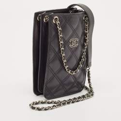 Pre Owned Chanel Black Quilted Leather CC Phone Holder Crossbody Bag