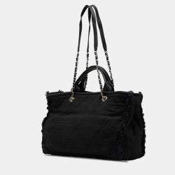 Chanel Black Canvas Deauville Medium CC Double Face Tote Bag