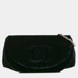Chanel Black Velvet CC Half Moon Wallet on Chain