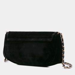 Chanel Black Velvet CC Half Moon Wallet on Chain