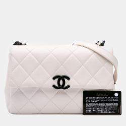 Pre Owned Chanel White Caviar Quilted My Everything Medium Flap Bag