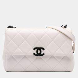 Pre Owned Chanel White Caviar Quilted My Everything Medium Flap Bag