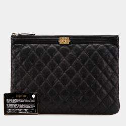 Chanel Black Caviar Quilted Boy O Case Medium Clutch Bag
