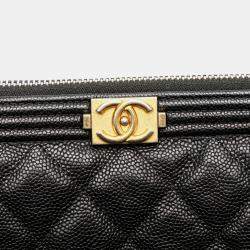 Chanel Black Caviar Quilted Boy O Case Medium Clutch Bag