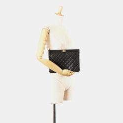 Chanel Black Caviar Quilted Boy O Case Medium Clutch Bag