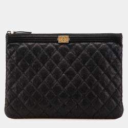 Chanel Black Caviar Quilted Boy O Case Medium Clutch Bag