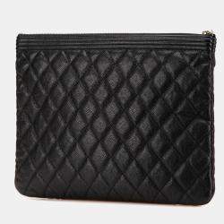 Chanel Black Caviar Quilted Boy O Case Medium Clutch Bag