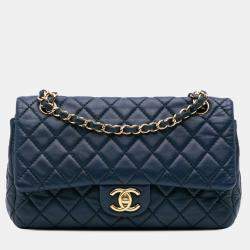 Chanel Blue Calfskin Classic Medium Double Flap Bag