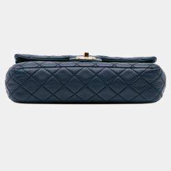 Chanel Blue Calfskin Classic Medium Double Flap Bag