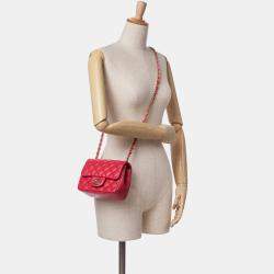 Pre Owned Chanel Pink Lambskin Quilted Mini Square Classic Single Flap Bag