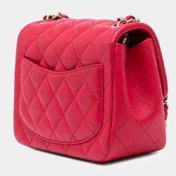 Pre Owned Chanel Pink Lambskin Quilted Mini Square Classic Single Flap Bag