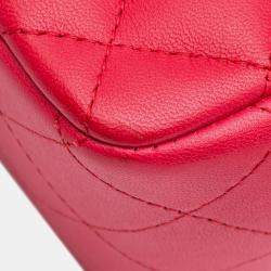 Pre Owned Chanel Pink Lambskin Quilted Mini Square Classic Single Flap Bag