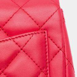 Pre Owned Chanel Pink Lambskin Quilted Mini Square Classic Single Flap Bag