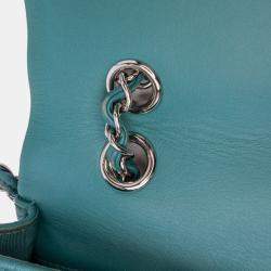 Pre Owned Chanel Turquoise Crumpled Calfskin Medium Full Flap Bag