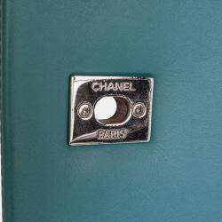 Pre Owned Chanel Turquoise Crumpled Calfskin Medium Full Flap Bag