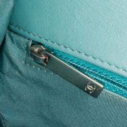 Pre Owned Chanel Turquoise Crumpled Calfskin Medium Full Flap Bag