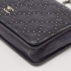 Chanel Navy Blue Quilted Leather CC Studded Wallet On Chain