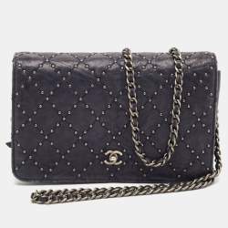 Chanel Navy Blue Quilted Leather CC Studded Wallet On Chain