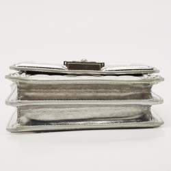 Pre Owned Chanel Silver Quilted Patent Leather North South Boy Flap Bag