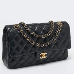 Pre Owned Chanel Black Quilted Leather Small Classic Double Flap Bag