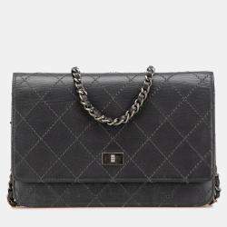 Chanel Charcoal Calfskin Reissue 2.55 Stitched Wallet on Chain