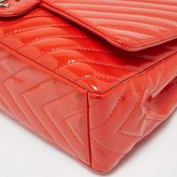 Chanel Orange Chevron Patent Leather Maxi Classic Single Flap Bag