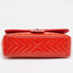 Chanel Orange Chevron Patent Leather Maxi Classic Single Flap Bag