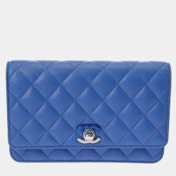 Chanel Blue Lambskin Chain Wallet Bag