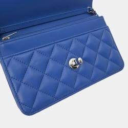 Chanel Blue Lambskin Chain Wallet Bag