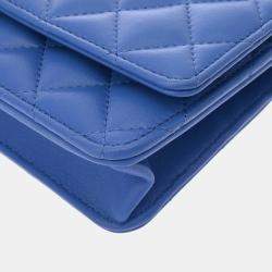 Chanel Blue Lambskin Chain Wallet Bag