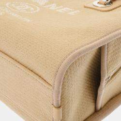Chanel Beige, Pink Canvas & Leather Deauville Chain Shoulder Bag