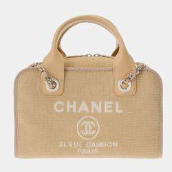 Chanel Beige, Pink Canvas & Leather Deauville Chain Shoulder Bag