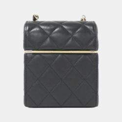 Chanel Black Leather Box Chain Clutch Bag
