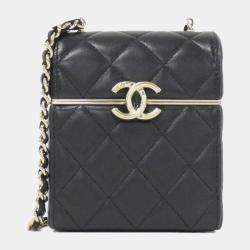 Chanel Black Leather Box Chain Clutch Bag