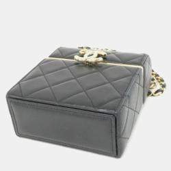 Chanel Black Leather Box Chain Clutch Bag