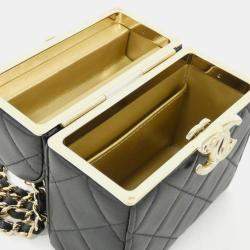 Chanel Black Leather Box Chain Clutch Bag
