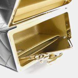 Chanel Black Leather Box Chain Clutch Bag