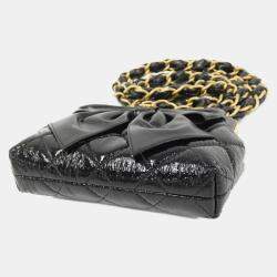 Chanel Black Leather Bow Chain Clutch Bag