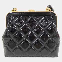 Chanel Black Leather Bow Chain Clutch Bag