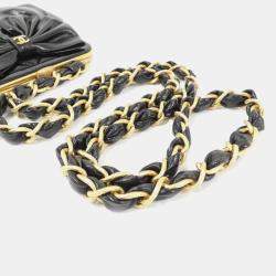 Chanel Black Leather Bow Chain Clutch Bag